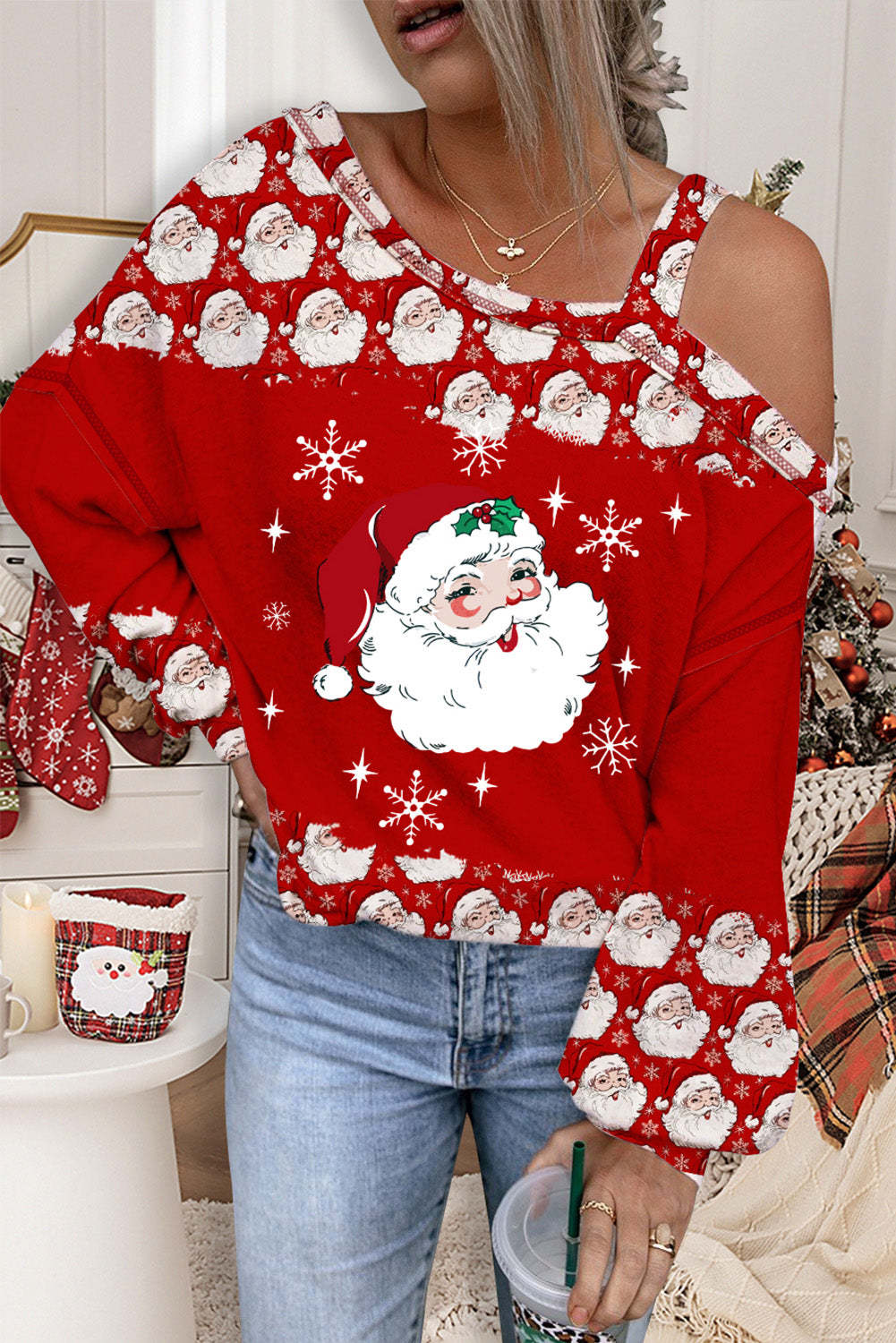 Santa Claus Snowflake Graphic Round Neck Shift Casual T-shirt $ 22.99 ...