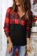 Contrast Buffalo Plaid Zip Pullover Hooded Top