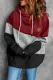 Red Multicolor Colorblock Cowl Neck Pullover Hoodie