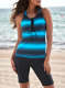 Color Block Print Racerback  Tankini Swimsuits with Swim Capris