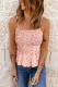Pink Floral Print Smocked Flounce Spaghetti Strap Camisole