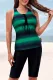 Green Color Block Print Racerback  Tankini Swimsuits with Swim Capris