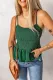 Green Floral Print Smocked Flounce Spaghetti Strap Camisole
