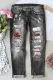 Gray Valentine's Day Love Red Heart-Shaped Ombre Shift Casual Ripped Jeans