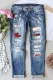 Valentine's Day Love Red Heart-Shaped Ombre Shift Casual Ripped Jeans