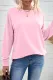 Pink Plain Crew Neck Pullover Sweatshirt T8