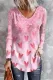 Pink Heart-shaped Graphic V Neck Shift Casual T-shirt