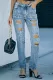 Sky Blue Buttoned Pockets Distressed Mid Waist Ripped Jeans T11