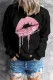 Black Pink Leopard Lip Plain Crew Neck Sweatshirt