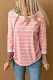 Pink Extend Color Block Cuffs Rib Knit Striped Pullover