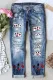 Sky Blue Skull Rose Heart Balloon Shift Casual Ripped Jeans