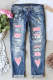 Sky Blue Pink Heart-Shaped Ombre Shift Casual Ripped Jeans