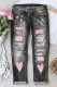 Pink Heart-Shaped Ombre Shift Casual Ripped Jeans