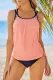 Pink Blouson Striped Printed Strappy T-Back Push up Tankini Top with Shorts