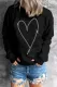 Black Love Heart Round Neck Casual Pullover Sweatshirt