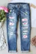 Sky Blue Love Heart Solid Casual Denim Jeans