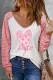 Pink Heart-Shaped Ombre XOXO V Neck Shift Casual Long Sleeve Top