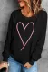 Black Pink Love Heart Round Neck Casual Pullover Sweatshirt