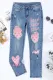 Pink Heart-shape Graphic Shift Ripped Denim Jeans