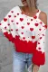 Red Heart Asymmetrical Neck Shift Casual Long Sleeve Top