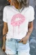 Pink Heart-Shaped Lips Round Neck Shift Casual T-Shirts