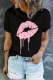 Black Pink Heart-Shaped Lips Round Neck Shift Casual T-Shirts