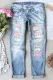 Pink Heart Shift Casual Ripped Jeans