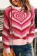 Pink Heart-shaped Colorblock Round Neck Shift Casual Sweaters