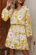 Yellow V Neck Puff Sleeves Floral Tunic Dress