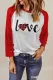 LOVE Plaid Heart-Shaped Patchwork Round Neck Shift Casual Long Sleeve T-Shirts