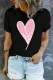 Black Pink Heart-Shaped Ombre Round Neck Shift Casual T-Shirts