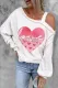 Beige Pink Shiny Heart-shape Graphic Asymmetrical Neck Casual Top