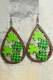 Green Lucky Clover Plaid Wooden Earrings
