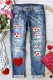 Sky Blue Heart-Shaped Shift Casual Ripped Jeans