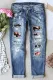Spring Floral Graphic Casual Mid Waist Ripped Jeans