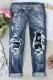 Blue Floral Shift Casual Ripped Jeans