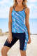 Sky Blue Abstract Print Criss Cross Strappy Two-piece Tankini