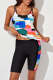 Multicolor Sky Blue Abstract Print Criss Cross Strappy Two-piece Tankini
