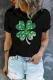 Black Shamrock Solid Floral Round Neck  Casual T-Shirts
