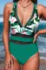 Green-2 Floral Splicing Leopard Print Color Block Mesh One Piece Swimsuit