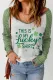 Green Clover Striped V Neck Shift Casual Long Sleeve Top