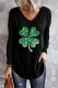 St. Patrick's Day Clover Graphic V Neck Shift Casual Long Sleeve Top