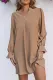 Apricot V Neck Ruffle Sleeve Solid Loose Dress