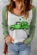 St. Patrick's Day Green Clover Striped V Neck Shift Casual Long Sleeve Top