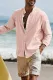 Pink Men's Long Sleeve Casual Cotton Linen Shirts