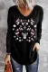 Watercolor Pink Floral Graphic V Neck Shift Casual Long Sleeve Top