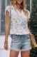 Floral Graphic Tiered Ruffled Drawstring V Neck Top