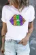 Mardi Gras Shiny Lip Graphic Round Neck Casual T-Shirts