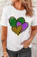 Mardi Gras Green Purple Yellow Heart-shaped Round Neck Shift Casual T-Shirts