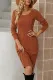 Brown Women's Winter Casual Long Sleeve Solid Color Bodycon Warm Crewneck Knitted Sweater Dress